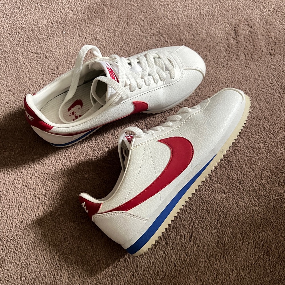 Nike Cortez White Sneakers with Red and Blue Detail